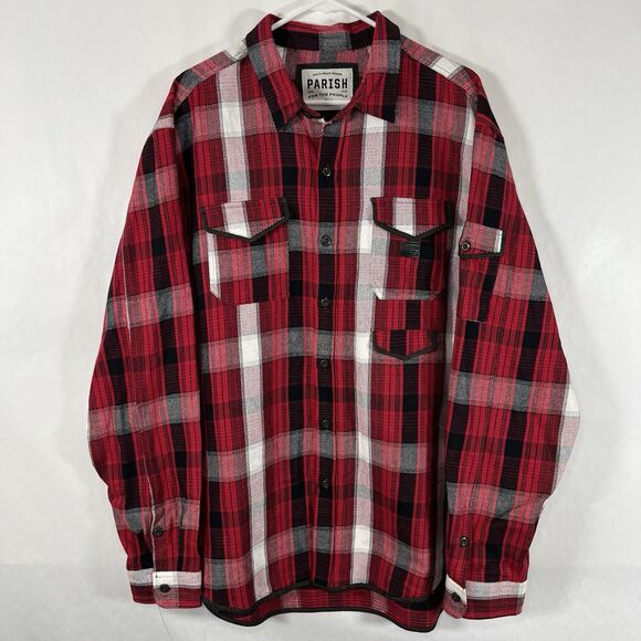 Parish Nation Other - Parish Nation Button Up Flannel Shirt Men 3XL Red Black Plaid Heavyweight Cotton